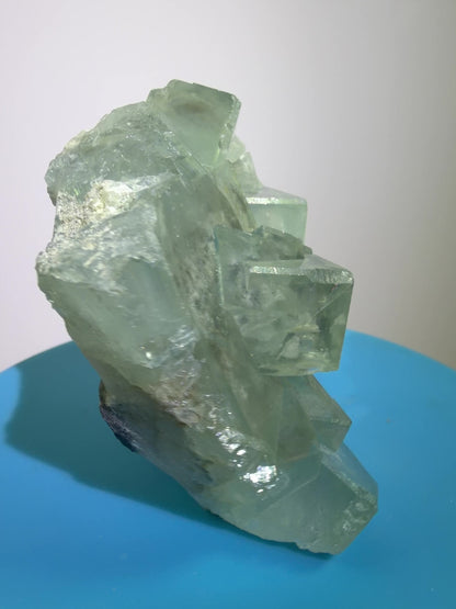 Fluorite Cubes Specimen With Iridescent Rainbows And Garden Inclusions. Gorgeous Rare Xianghualing Green Fluorite. Very Special Display Crystal