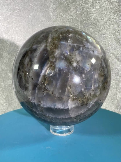 Labradorite Crystal Sphere. 62mm. Gorgeous Purple Rainbow Flash. Rare Color Display Sphere.