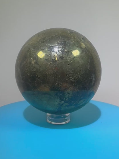 Pyrite And Agate Sphere. 57mm. Gorgeous Display Sphere. Amazing Flash And Colors.