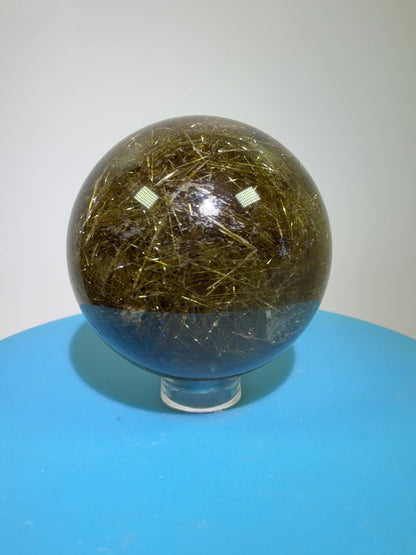 Rutile Quartz Sphere. 49mm. Beautiful Rare Golden Rutilated Quartz. Very Full Of Rutile And Hematite Inclusions