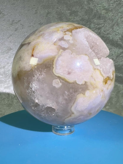 Flower Agate Sphere. 69mm. Amazing Druzy On This Beauty. Gorgeous One Of A Kind Display Sphere.