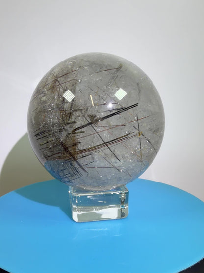 Rutile Quartz Sphere. 65mm. Crazy Rutile Plate Inclusion. High Quality Golden Rutilated Quartz.