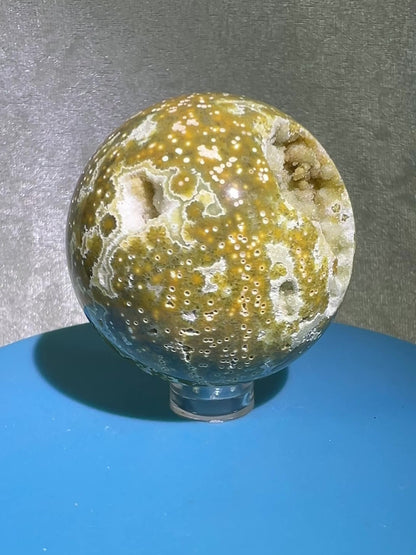 Ocean Jasper Sphere. Beautiful Sugar Druzy Sphere. High Quality Amazing Display Crystal