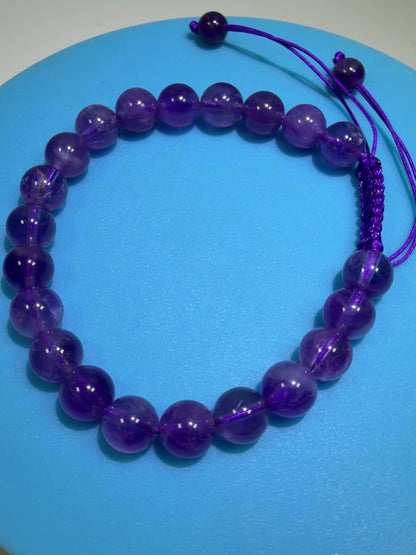 Amethyst Bead Bracelet. 8mm. Gorgeous Crystal Bracelet With Adjustable Band