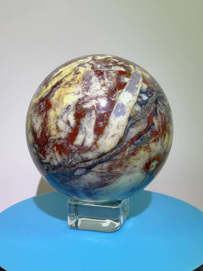 Pietersite Crystal Sphere. 72mm. Stunning Red And Blue Pietersite Crystal. High Quality Rare Display Sphere.