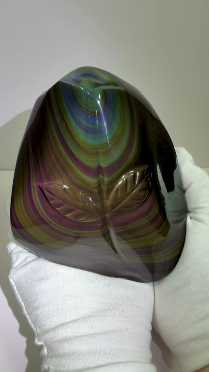 Rainbow Obsidian Freeform. High Quality Carved Flower. Gorgeous One Of A Kind Display Crystal