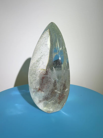 Garden Quartz Crystal Flame. Amazing Landscape And Green Phantoms. Rare Lodolite Quartz Flame