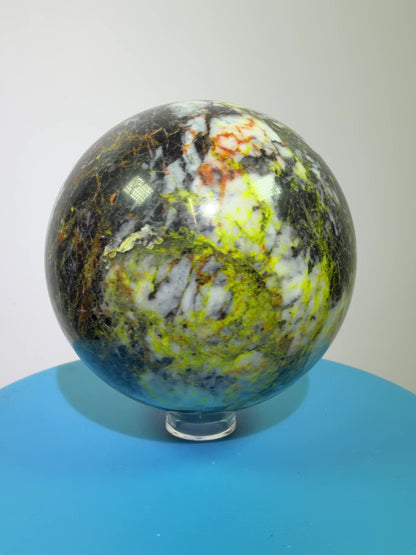 Realgar Crystal Sphere. 67mm. Rare Polished Display Sphere. Stunning Colors And Patterns