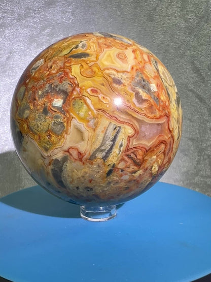 Crazy Lace Agate Sphere. 72mm. Stunning Lace And Patterns On This Sphere. Amazing Indonesian Crazy Lace Display Sphere