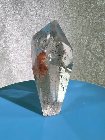 Garden Quartz Polished Freeform. Stunning Green And Orange Landscape Quartz. Incredible Standing Lodolite Freeform.