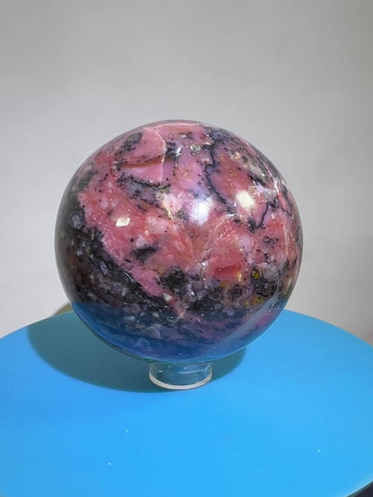 Strawberry Pink Opal Sphere From Peru. 60mm. Gorgeous Bright Colors And Patterns. Amazing Rare Display Crystal.