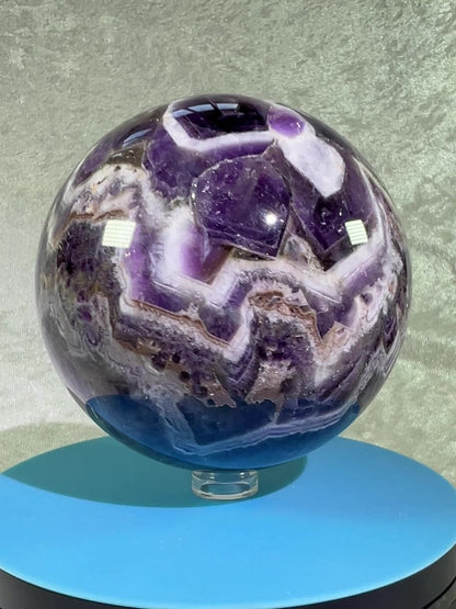 Dream Amethyst Sphere. 88mm. Large Chevron Amethyst Crystal. Beautiful Colors And Patterns