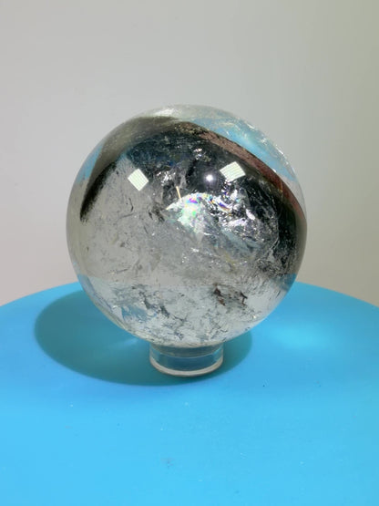 Garden Quartz Lodolite Sphere. 48mm. High Quality Landscape Quartz With Rainbows. Scenic Quartz With Excellent Clarity