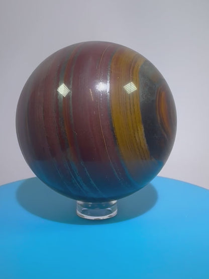 Tiger Iron Crystal Sphere. 61mm. Rare High Quality Display Sphere With Amazing Flash. Very Unique Dark Colors