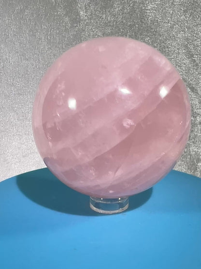 Rose Quartz Sphere. Rare Star Rose Quartz With Rainbows And Asterisms. High Quality Display Sphere.