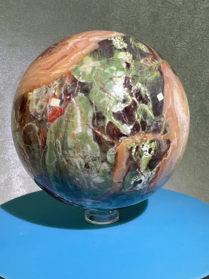 Money Agate Crystal Sphere. 78mm. Very Rare Shades Of Green. Stunning Indonesian Bloodstone. Amazing Colors And Patterns