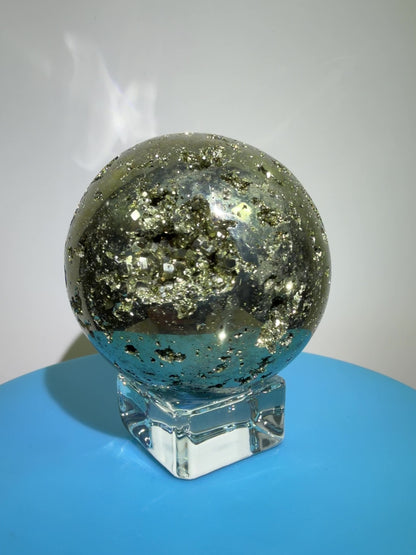 Pyrite Crystal Sphere. 52mm World Class Display Sphere From Peru. Gorgeous Top Quality Cubic Druzy