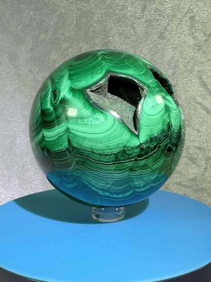 Malachite Crystal Sphere. 72mm. Gorgeous Large Druzy Malachite. Very High Quality Rare Display Sphere.