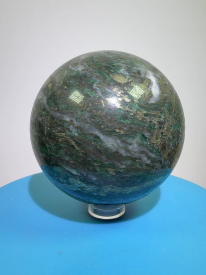 Atacamite And Pyrite Sphere. 64mm. High Quality Rare Sphere. Gorgeous Color Combination.