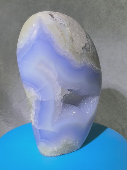 Blue Lace Agate Freeform. Gorgeous Sugar Druzy Polished Freeform From Malawi. Rare Mineral Specimen.