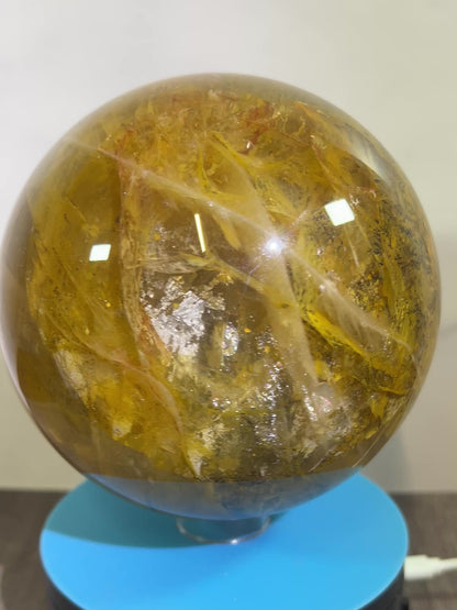 Dendritic Golden Healer Sphere. Huge Display Sphere. 127mm, 6.6 lbs. High Quality With Amazing Dendritic Inclusions.