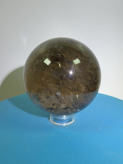 Rutile Quartz Sphere. 47mm. Unique Smoky Quartz With Stunning Golden Rutile Inclusions.