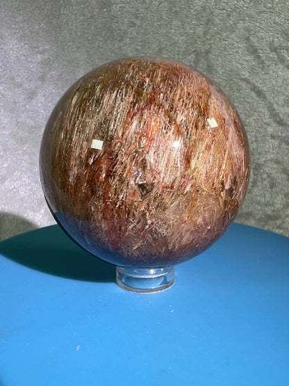 Tourmalinated Quartz Sphere. 53mm. Gorgeous Red And Green Tourmaline Inclusions. Stunning Rare Display Sphere.