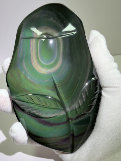 Rainbow Obsidian Freeform. High Quality Carved Flower. Gorgeous One Of A Kind Display Crystal