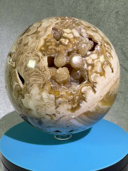 Amber Calcite Druzy Sphere. 96mm. Amazing Patterns With Incredible Druzy. Gorgeous Display Sphere.