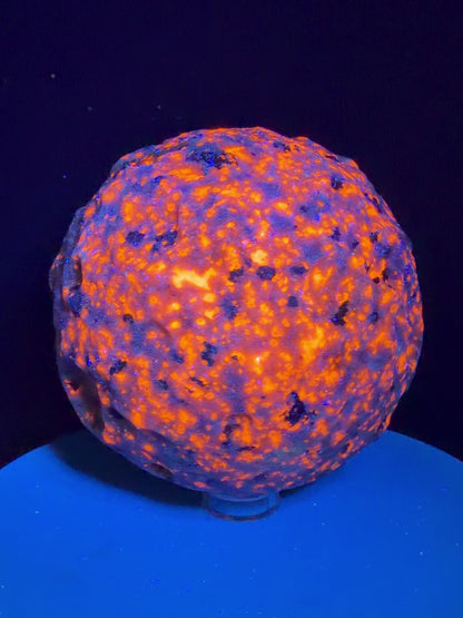 Yooperlite Moon Crystal Sphere. 72mm. Custom Carved Lunar Moonscape. Crazy Fireball Asteroid Display Sphere. Amazing UV Reactive Yooperlite