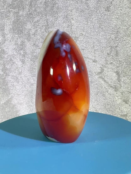 Carnelian Polished Freeform. Stunning Carnelian With Spots Of Orca From Madagascar. Amazing Colors On This High Quality Crystal