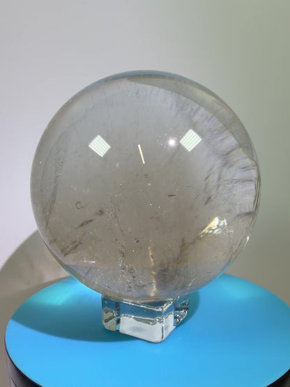 Rutile Quartz Sphere. 82mm. Stunning Large Display Sphere. Gorgeous Light Smoky Rutile Quartz