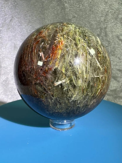 Tourmalinated Quartz Sphere. 57mm. Gorgeous Green And Red Tourmaline Inclusions. High Quality Rare Display Sphere.