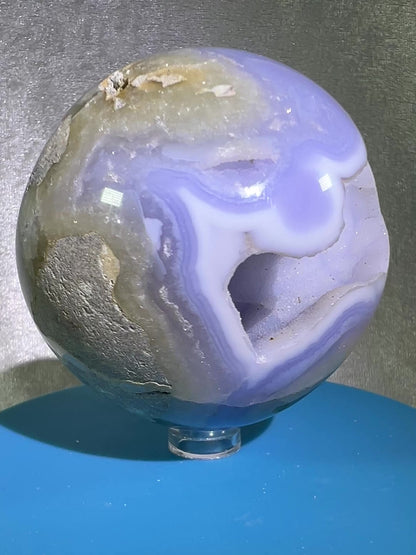 Blue Lace Agate Sphere. 74mm. Large Sugar Druzy Blue Lace Sphere. Stunning Collectors Piece.