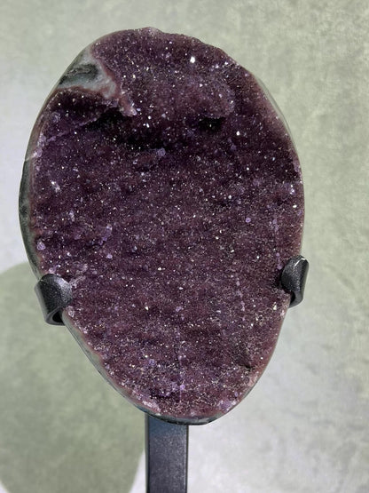 Amethyst Geode Specimen. Gorgeous Rare Red Wine Color! World Class Uruguayan Specimen. Custom Made Steel Stand