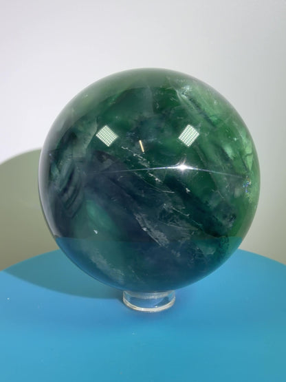 Green-Blue Fluorite Sphere. 63mm. Beautiful Display Sphere With Big Rainbows. Stunning Color Combinations