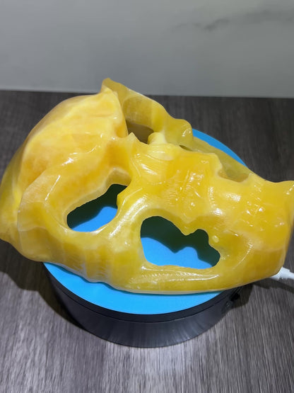 Carved Crystal Skull Mask. Amazing Orange Calcite Carving.