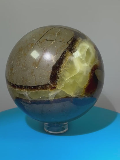 Septarian Crystal Sphere. 63mm. Amazing Dragons Egg Display Crystal. Incredible Mineral From Madagascar.