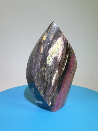 Strawberry Pink Opal Flame From Peru. Gorgeous Bright Colors And Patterns. Rare Display Crystal.