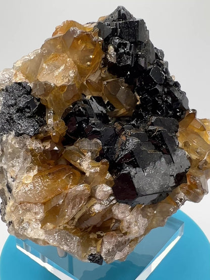 Black Tourmaline And Citrine Cluster. Amazing Formations With Touches Of UV Reactive Hyalite. Rare African Specimen