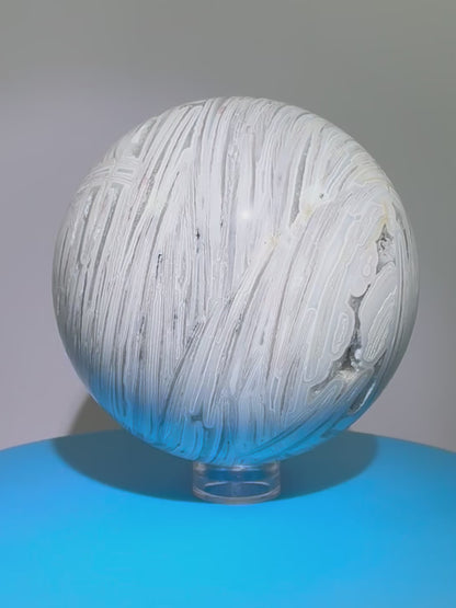 White Mexican Crazy Lace Sphere. 66mm. Beautiful Mexican Agate Sphere. Incredible Druzy And Banding.