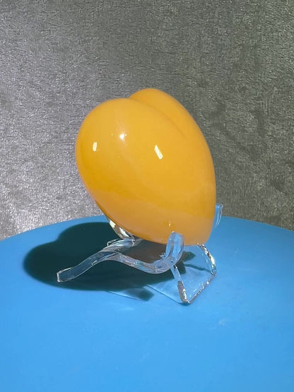 Orange Calcite Heart Carving. Very Pretty Calcite Carving From Mexico. Stand Included