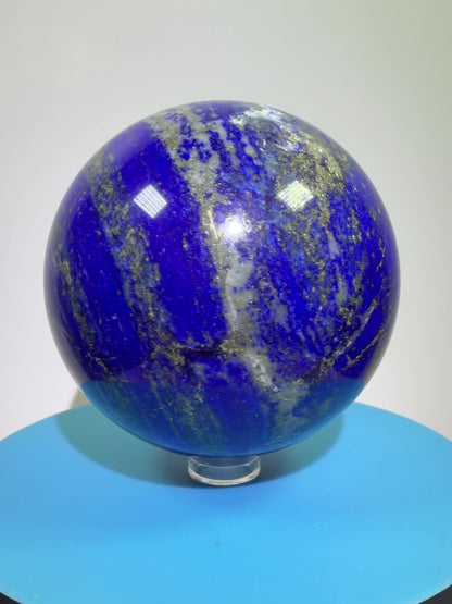Lapis Lazuli Crystal Sphere. 74mm. Very High Quality Sphere. Stunning Shades Of Bright Blue With Gorgeous Pyrite Inclusions.