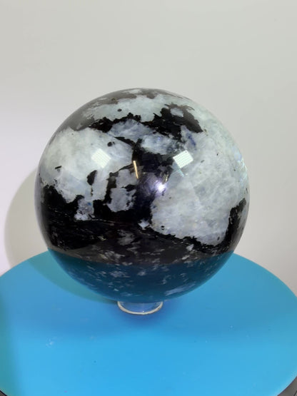 Rainbow Moonstone Sphere. 71mm. Rare Rainbow And Blue Flash! High Quality Display Sphere