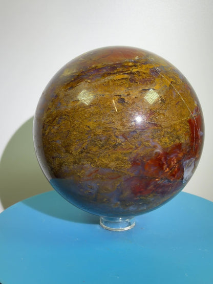 Pietersite Crystal Sphere. 72mm. Gorgeous Rare Red Pietersite Crystal. High Quality Display Sphere With Beautiful Flash.