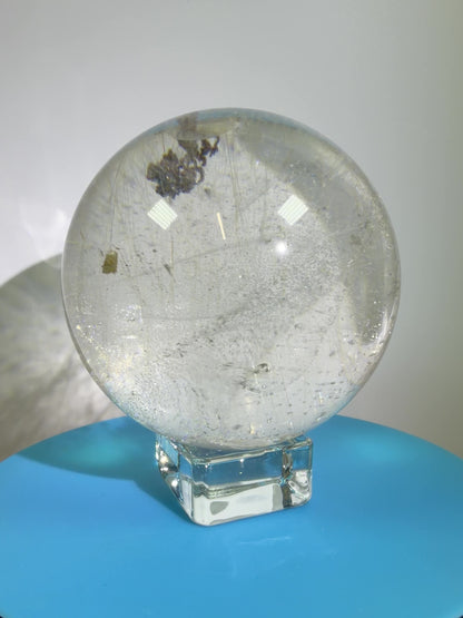 Rutile Quartz Sphere. 68mm. Rare Rutilated Quartz With Lodolite And Pyrite Inclusions. Amazing Display Sphere.