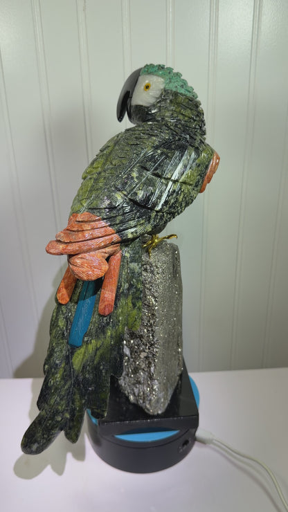 Hand Carved Crystal Parrot From Peru. Extra Large High Quality Display Crystal. Hand Crafted By Local Artisans