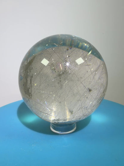 Rutile Quartz Sphere. 51mm. Rare Gold And Silver Rutilated Quartz With Amazing Rainbows.