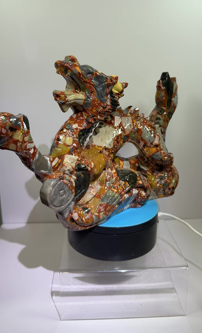Chinese Carved Crystal Dragon. Large Colorful Dragon Carving. High Quality Display