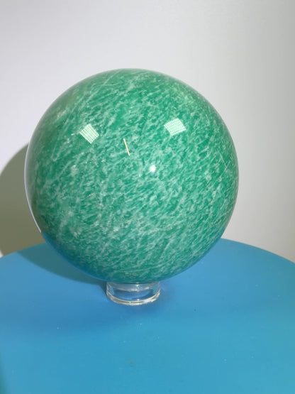 Amazonite Crystal Sphere. 60mm. Amazing Colors And Patterns. Gorgeous Flashy Display Sphere.